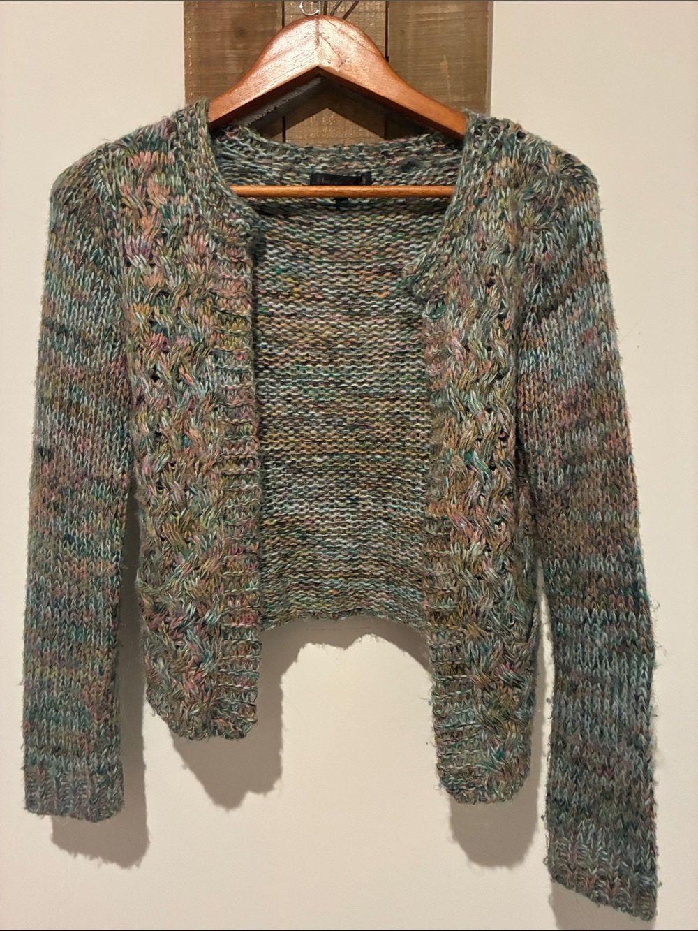 Lucca Couture Multicolor Braided Open-Front Cardigan - Green, Pink, Blue Mix
